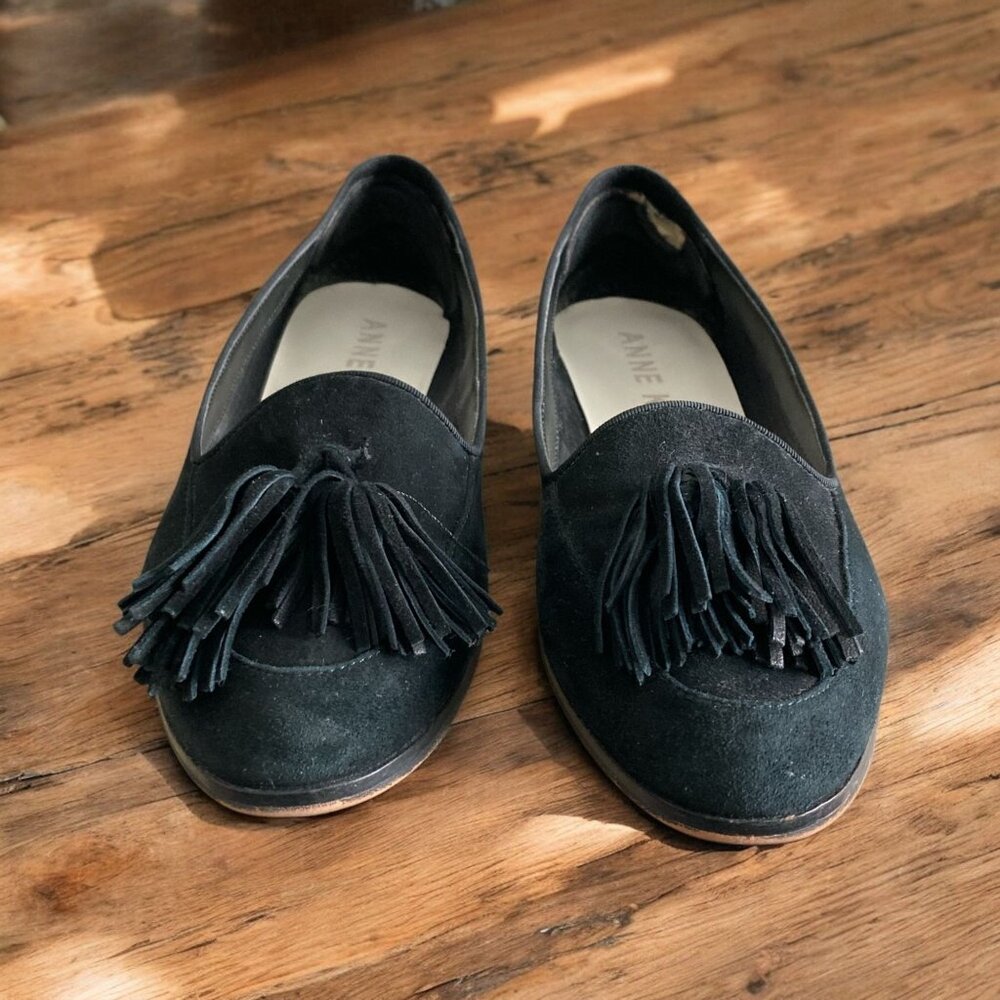 Anne Klein Darcy Black Suede Tassel Loafers Womens Shoes Size 8.5 Casual READ